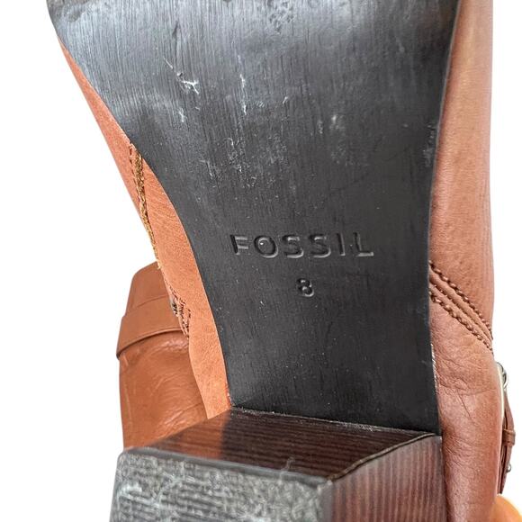 FOSSIL Tall Leather Buckle Boots 3.5" Heel Style FFW4177129 in Tan W's Size 8 - Picture 13 of 16